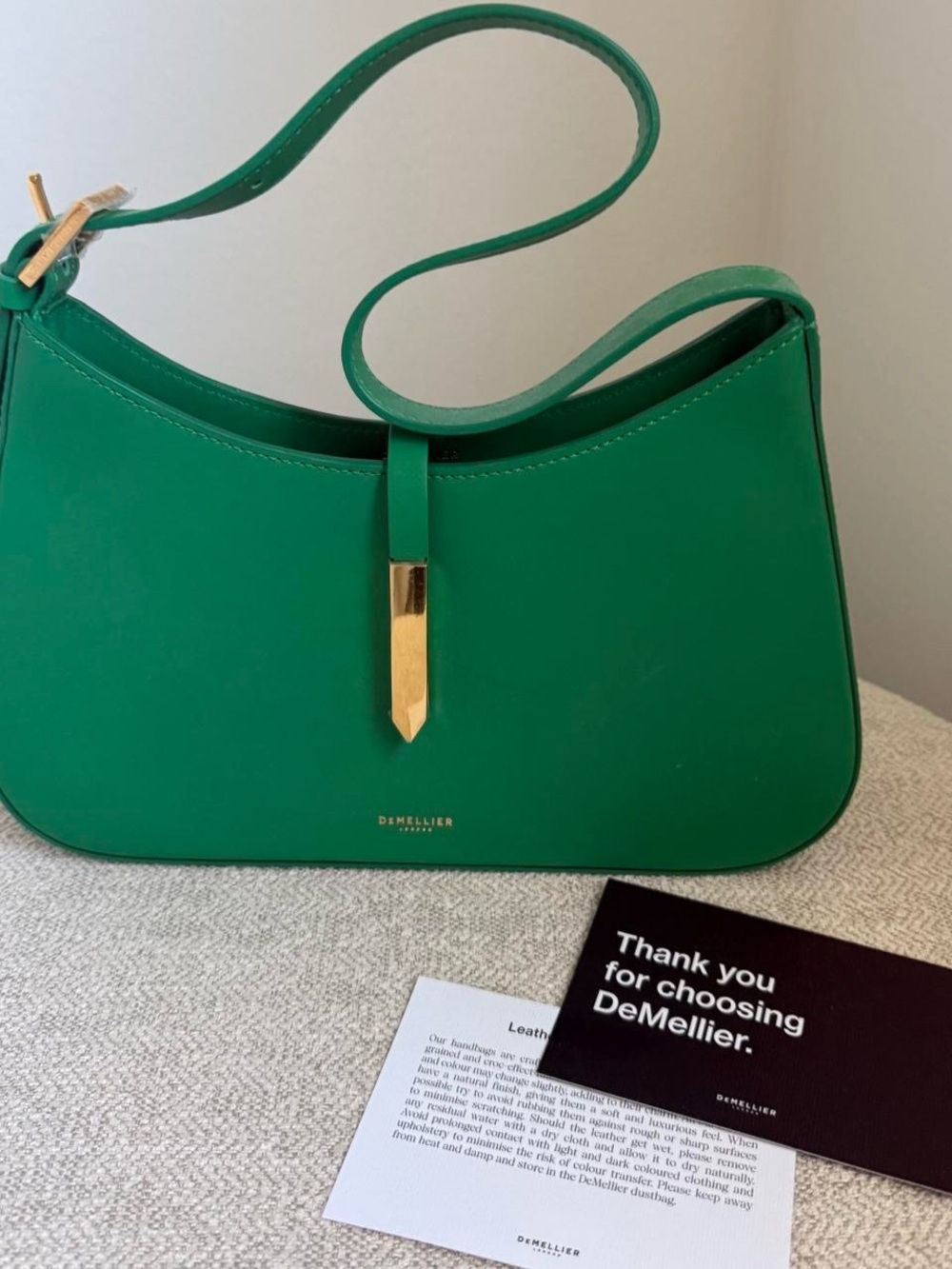 DeMellier Green Leather Shoulder Bag with Gold Accent